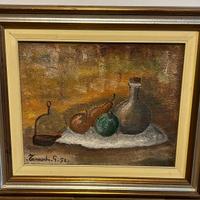Quadro vintage su tela di linocon cornice argento