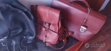 2 zaini in cuoio e borsa documenti