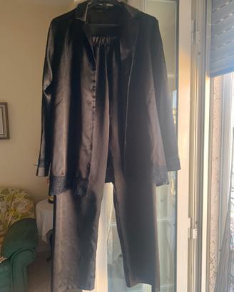 Pigiama nero satin Andra Lingerie M con pizzo