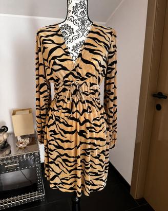 Abito plissettato Zara maculato beige nero tg M