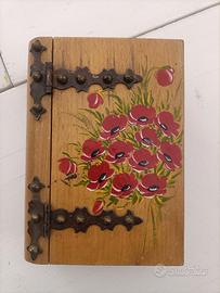 Portagioie a libro in legno vintage dipinto _