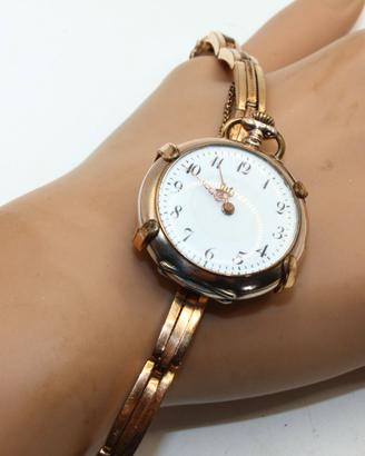 Esclusivo bracciale orologio argento oro fine 1800