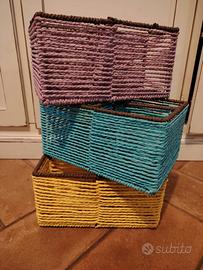 set 3 ceste porta oggetti in corda