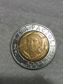 Moneta da 500 lire Rara Luca Pacioli 1494-1994 