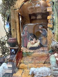 Presepe artigianale in teca di legno - pezzo unico