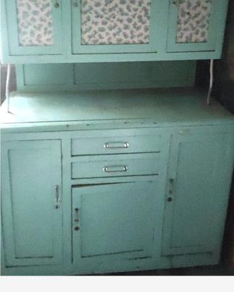 mobiletto vintage in legno, dipinta color azzurro