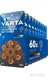 60 Batterie Pile VARTA 312 per Apparecchi Acustici