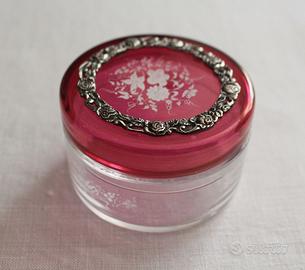 Portagioie in vetro inciso con coperchio decorato