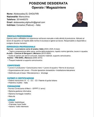 Magazziniere / Autista patente B / Operaio tuttofa