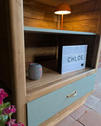 Libreria Legno Massiccio Restaurata con Cassetto