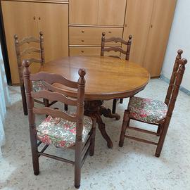 TAVOLO ROTONDO ALLUNGABILE LEGNO MASSELLO +4 SEDIE