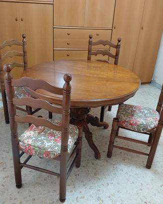 TAVOLO ROTONDO ALLUNGABILE LEGNO MASSELLO +4 SEDIE