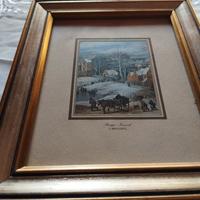 quadretto vintage con figura paesaggio invernale d