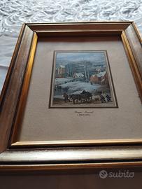 quadretto vintage con figura paesaggio invernale d