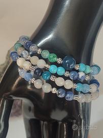 bracciale Memory wire azzurro agata,acciaio 