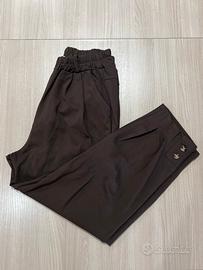 Pantalone marrone a vita alta con elastico