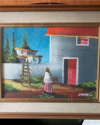 Quadro donna scala muro grigio