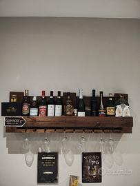Porta bottiglie e bicchieri in legno