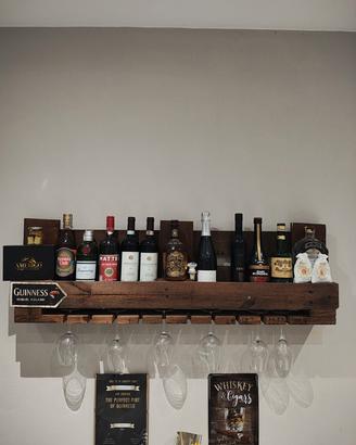 Porta bottiglie e bicchieri in legno