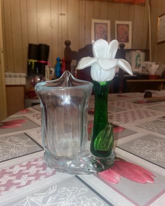 Vaso soliflore vintage vetro Murano fiore bianco