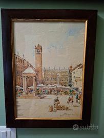 Acquarello Piazza Erbe a Verona