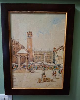 Acquarello Piazza Erbe a Verona