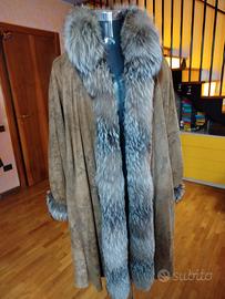 cappotto double face con pelliccia di volpe grigia