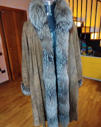 cappotto double face con pelliccia di volpe grigia
