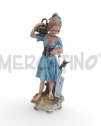 STATUINA CAPODIMONTE CESTINO FIORI ABITO AZZURRO