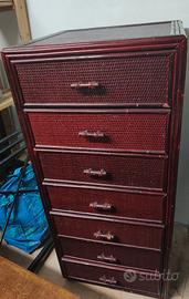 Cassettiera settimino in bambù bordeaux vintage