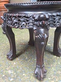 Tavolino Cinese Antico Legno di Rosa e Marmo