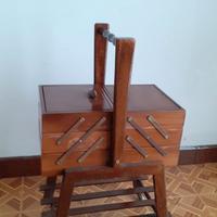 Cestino Portalavoro Vintage in legno a tre livelli
