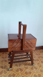 Cestino Portalavoro Vintage in legno a tre livelli