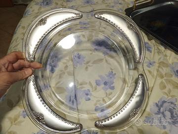 Vassoio piatto tondo vetro e argento 