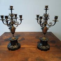 Coppia Candelabri Antichi Bronzo e Marmo