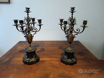 Coppia Candelabri Antichi Bronzo e Marmo