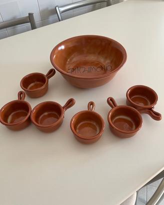 Set Pinzimonio in Coccio 7 Pezzi - 6 Ciotole + Pia