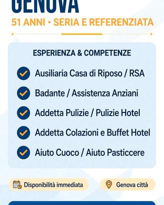 Badante, pulizie colf,settore ristorazione 