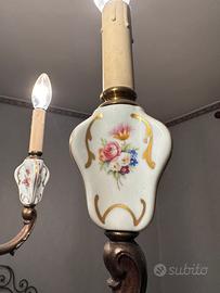 Lampadario vintage ottone  e ceramica capodimonte