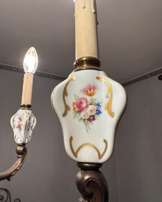 Lampadario vintage ottone  e ceramica capodimonte