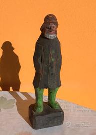 Scultura Legno Antico Vintage Pescatore Uomo Old