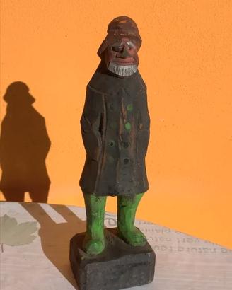 Scultura Legno Antico Vintage Pescatore Uomo Old