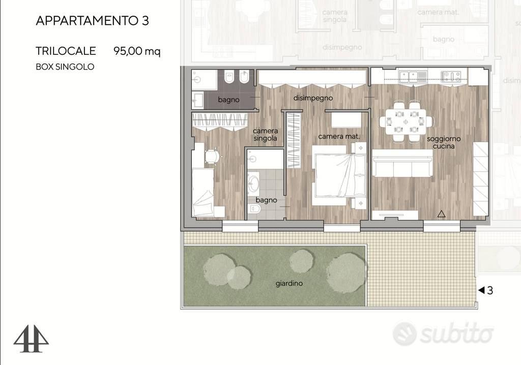 Appartamento di 107 m² con 3 locali e box auto a L - Altro