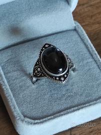 Anello Vintage in Argento S925 con Onice Nera 