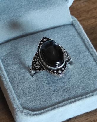 Anello Vintage in Argento S925 con Onice Nera 