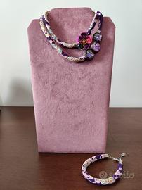 Set collana e bracciale in tessuto Chirimen 
