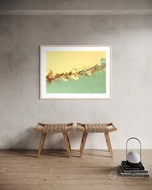 Tela astratta 50x70 - Beige, Verde Salvia e oro