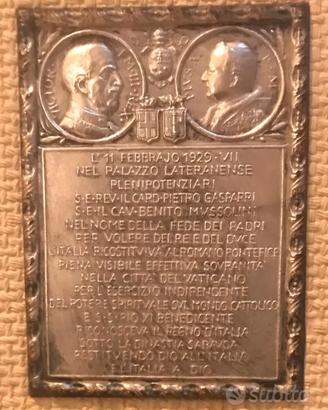Rara Targhetta arg. dei Patti Lateranensi del 1929