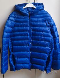 Piumino d'oca blu elettrico cappuccio tg M  70 cm
