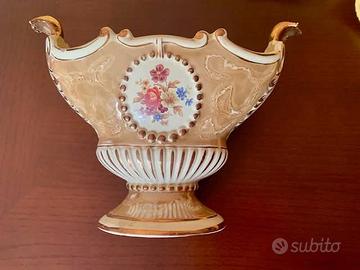 Vaso ovale ceramica antica beige oro